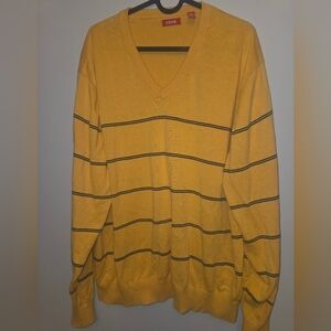 Izod Men's V-Neck Sweater in Yellow with Black Stripes